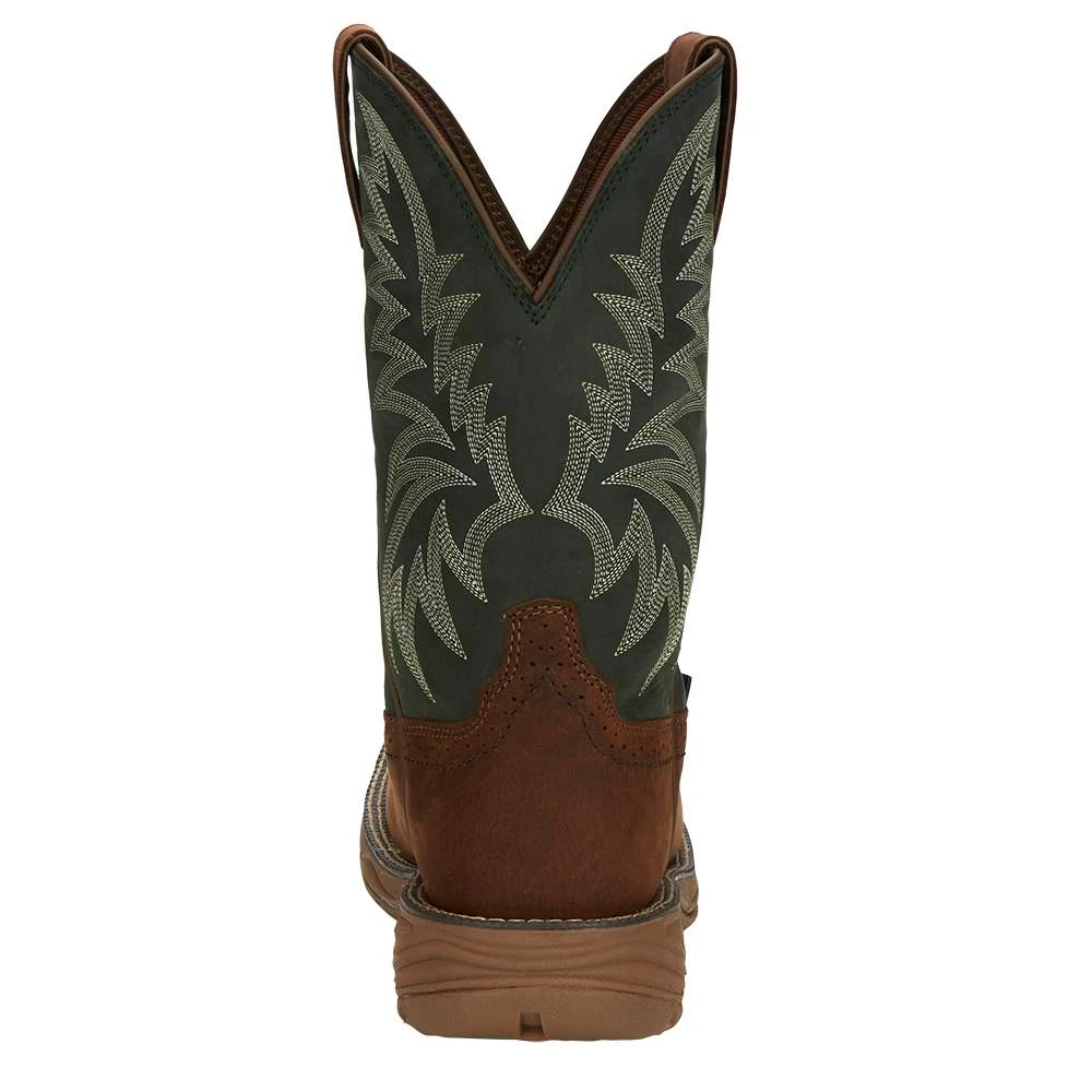 Justin Boots Men's Pecan Brown Water Buffalo 11 Forest Green Top Work Boot 4 Justin Boots Men's Pecan Brown Water Buffalo 11 Forest Green Top Work Boot - Image 4