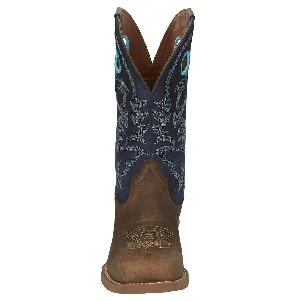 Justin Boots Men's Stampede Peanut Tan 12in Yale Blue Top Square Toe Boot 2 Justin Boots Men's Stampede Peanut Tan 12in Yale Blue Top Square Toe Boot - Image 2