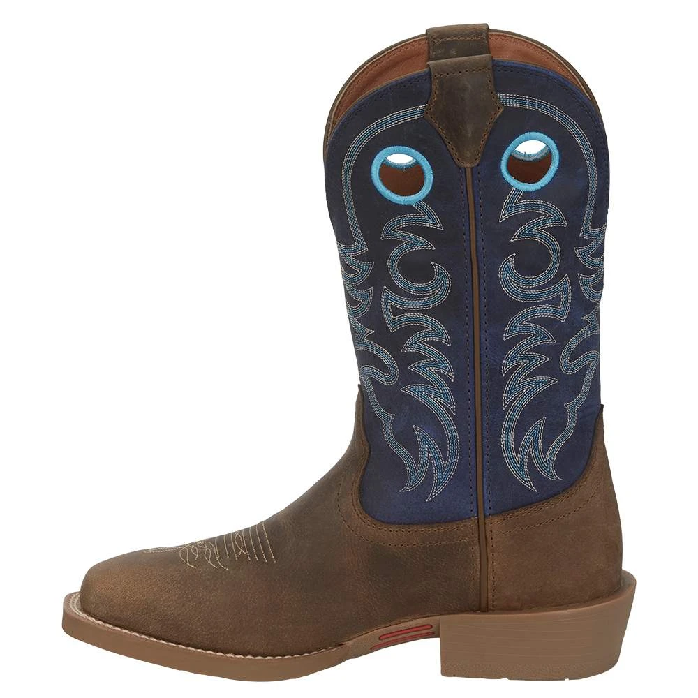 Justin Boots Men's Stampede Peanut Tan 12in Yale Blue Top Square Toe Boot 3 Justin Boots Men's Stampede Peanut Tan 12in Yale Blue Top Square Toe Boot - Image 3