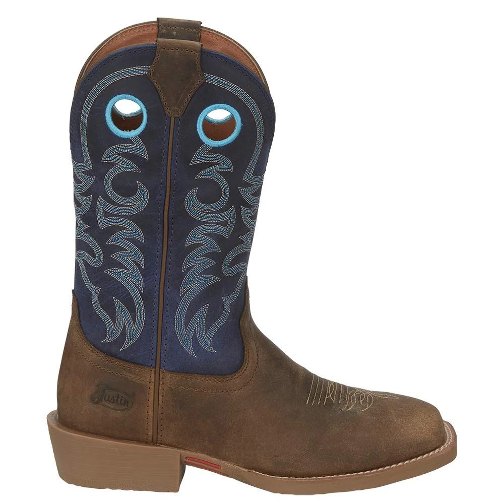 Justin Boots Men's Stampede Peanut Tan 12in Yale Blue Top Square Toe Boot 5 Justin Boots Men's Stampede Peanut Tan 12in Yale Blue Top Square Toe Boot - Image 5