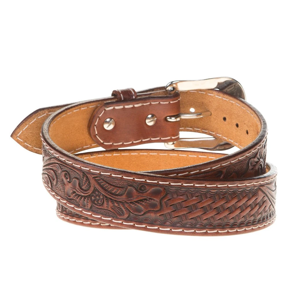 Western Fashion Men`s Chestnut Basket Floral Twisted X Belt 2 Western Fashion Men`s Chestnut Basket Floral Twisted X Belt - Image 2
