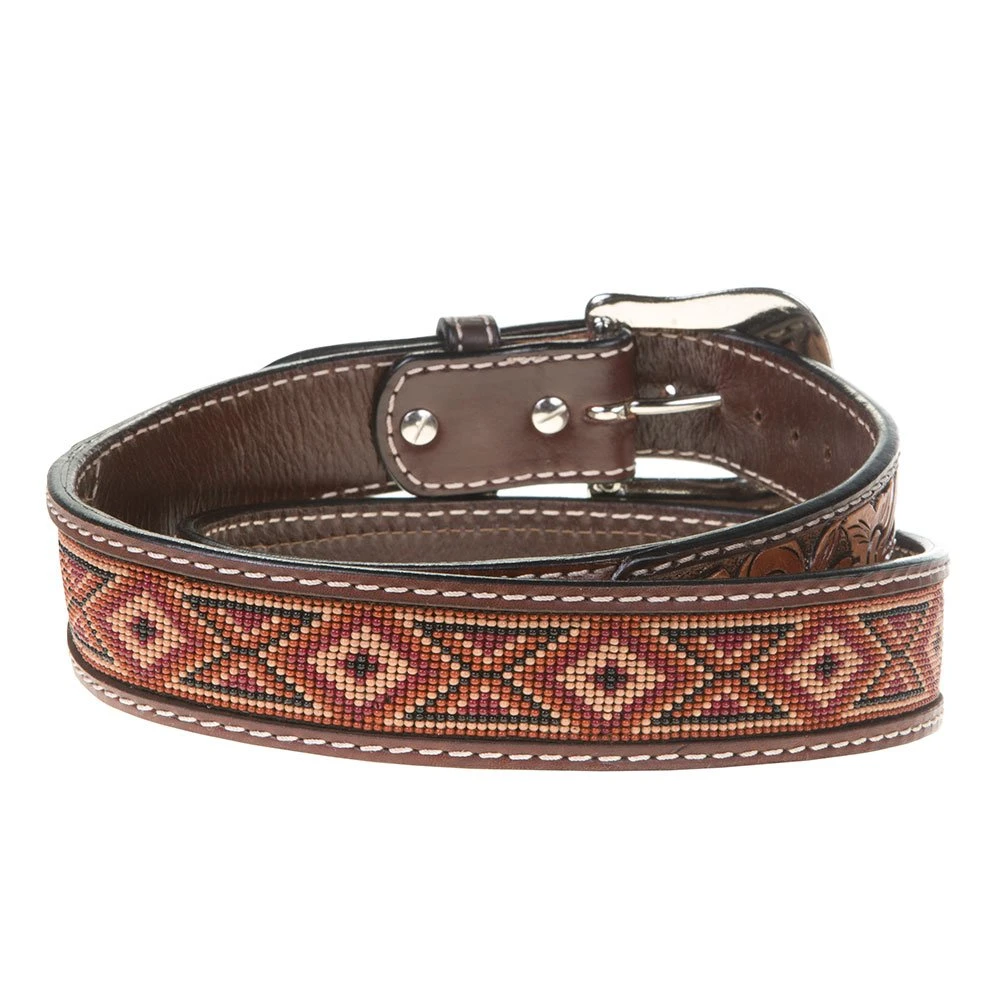 Western Fashion Leather Beaded Earth Tone Twisted X Belt 2 Western Fashion Leather Beaded Earth Tone Twisted X Belt - Image 2